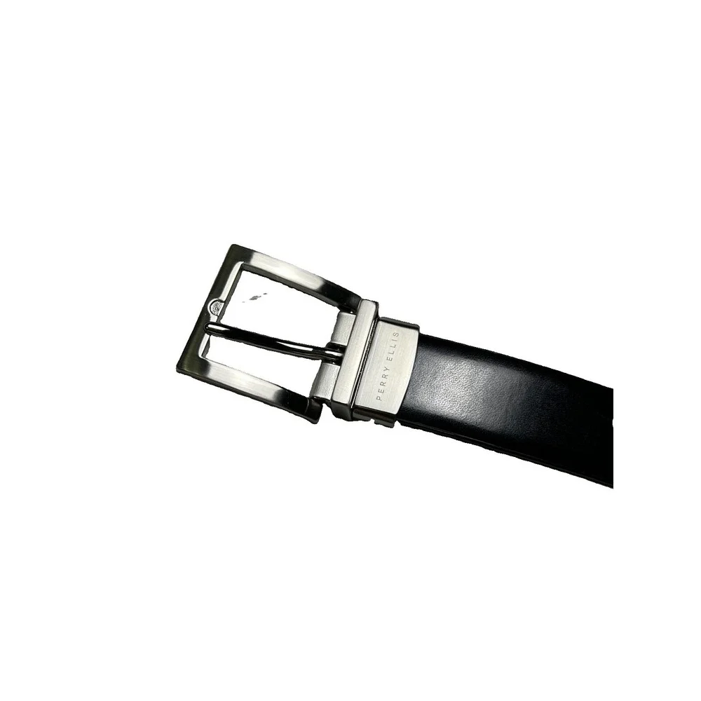 New Size 42 Perry Ellis Men's Black / Brown Reversible Leather Belt